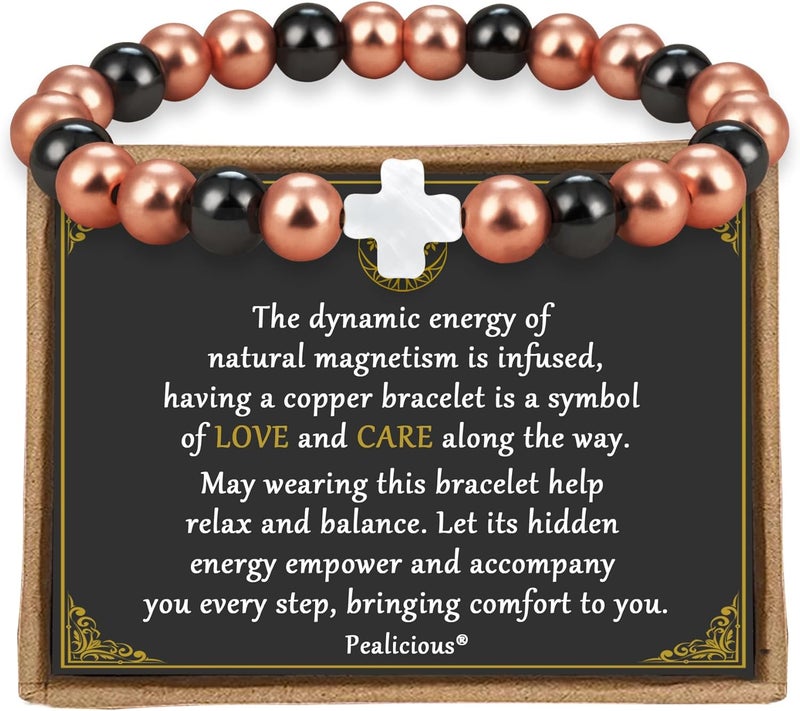 PEALICIOUS Copper Bracelets for Women and Men, Magnetic Bracelets for Women and Men with 3500 Gauss Magnetic Beads Cooper Christian Jewelry Pulsera de Cobre Para Hombres Copper Jewelry Valentines Day Gifts for Him and Her - Image 1